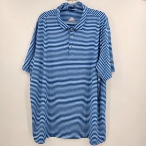 STITCH Golf Mens Short Sleeve Polo Shirt Size 2XL Blue Striped Embroidered Logo
